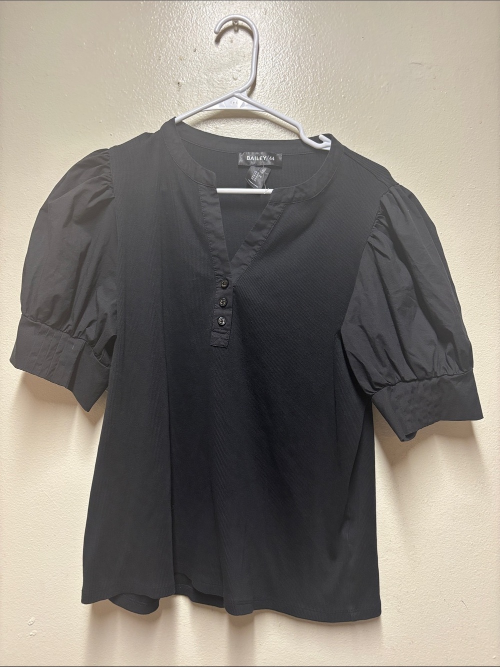 Bailey 44 Black Puff-Sleeve Henley Top